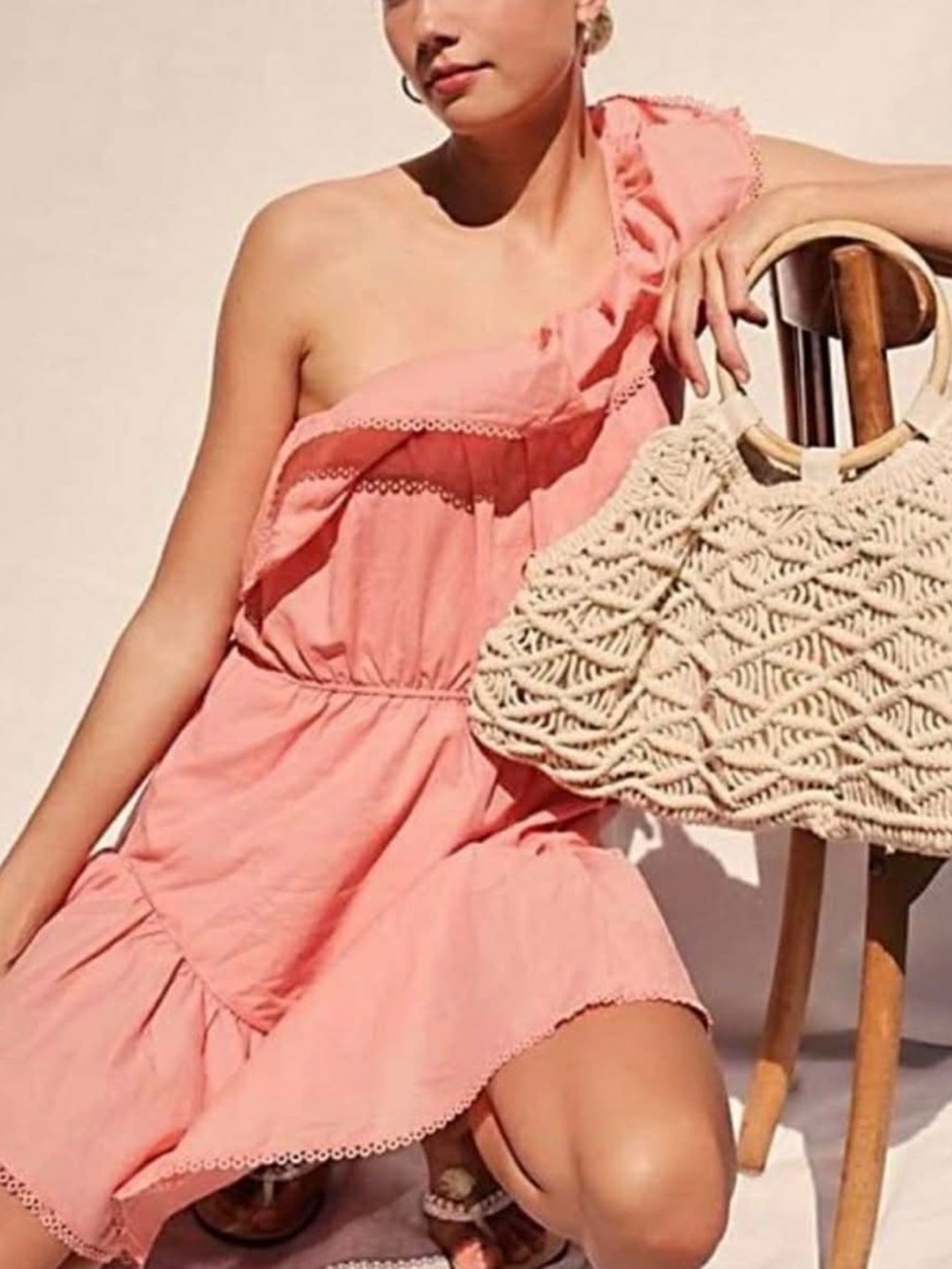 Free People Lovers Lane One Shoulder Ruffle Guava Mini Dress NWT Small Summer